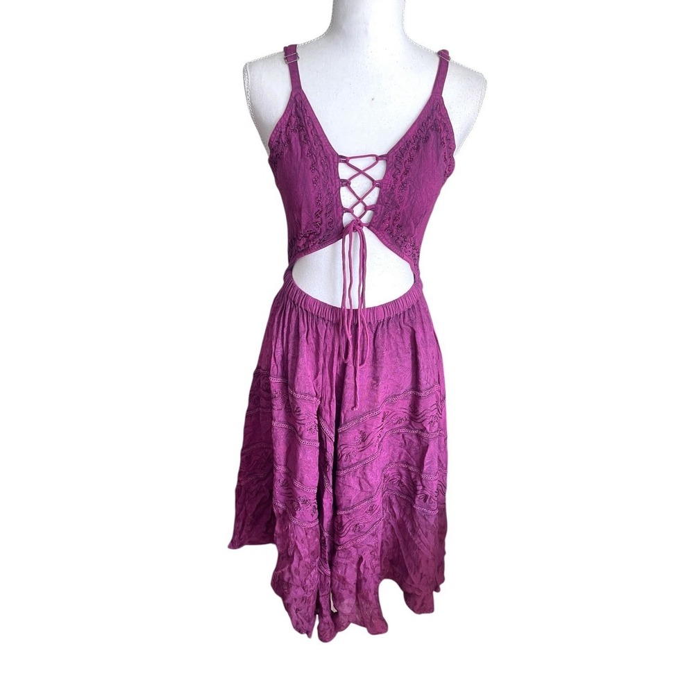 NWT Magenta Bohemian Renaissance Cut Out Midi Dress Festival  Boho Y2k Resort L - Picture 3 of 15